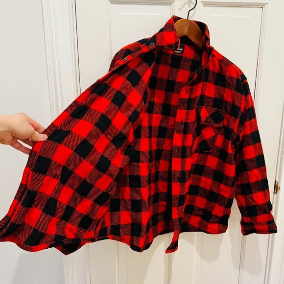 VTG Men's KING KOLE 100% Wool RED BLACK BUFFALO PLAID Button Long Sleeve Shirt L - Picture 9 of 16